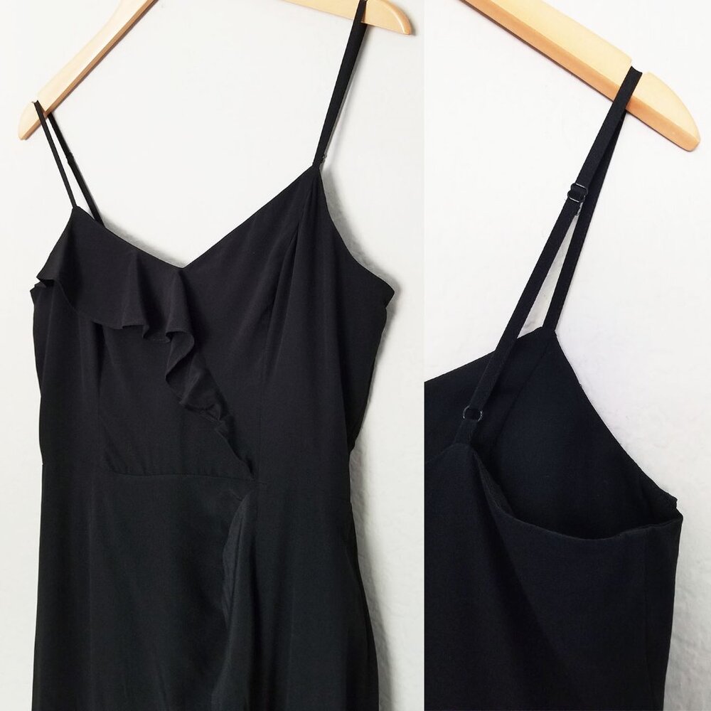 Parker 100% Silk Ellender Ruffle Slit Midi Dress Sz 6 Black Slip Asymmetric $378 - Picture 10 of 12